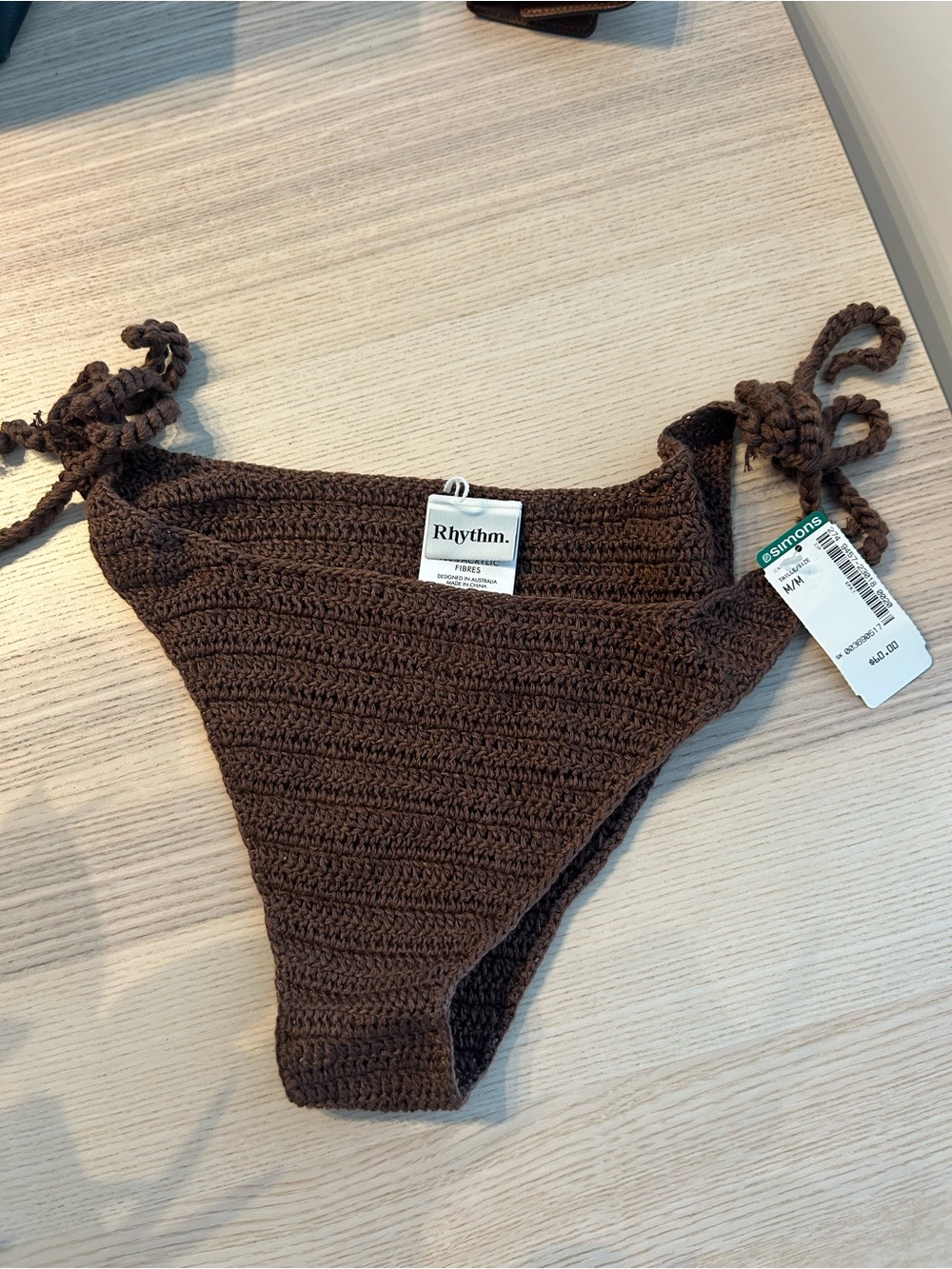 Rhythm Crochet Tie-Side Bikini Bottom - Dark Brown